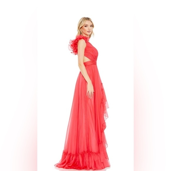Mac Duggal 67989 Cherry Asymmetrical Neckline High-low Hem Ruched Dress size 10 - Picture 3 of 4